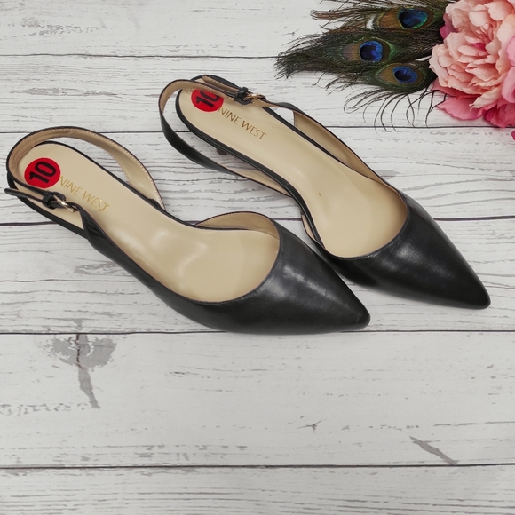 navy blue kitten heel slingbacks